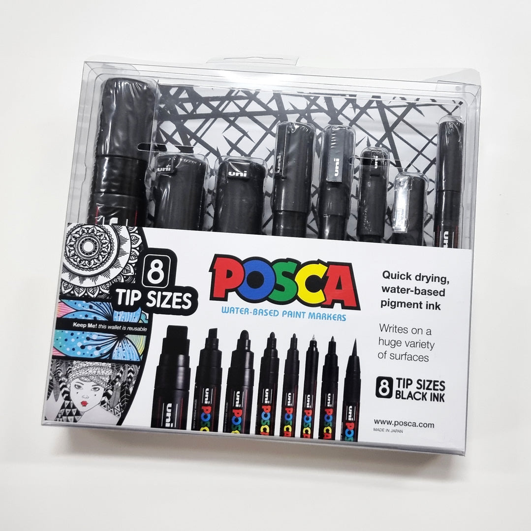 Posca Black 8 Size Set