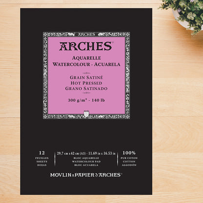 Arches 100% Cotton 300gsm Hot Press Watercolour Pads | Pad of 12