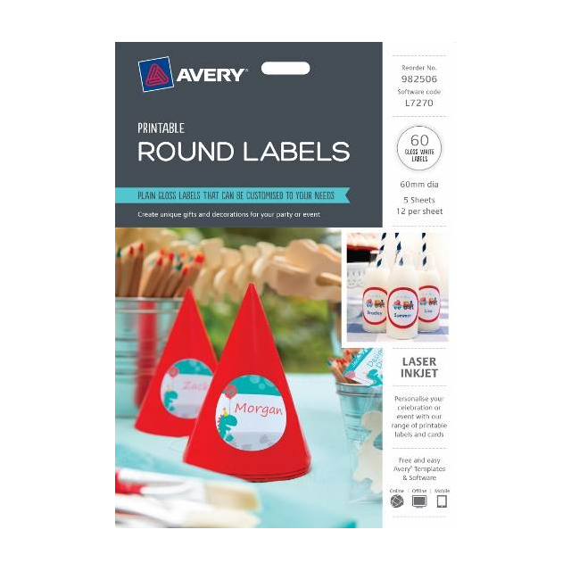 Avery Round Labels - 60 Gloss White