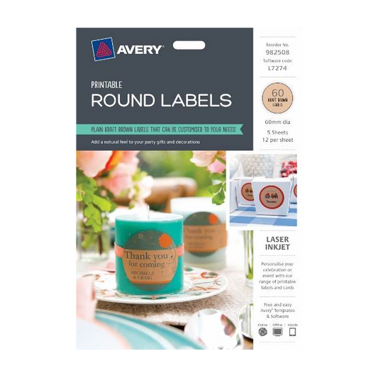 Avery Round Labels - 60 Kraft Brown