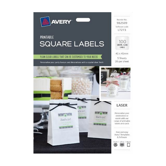 Avery Sqaure Labels - 100 Crystal Clear