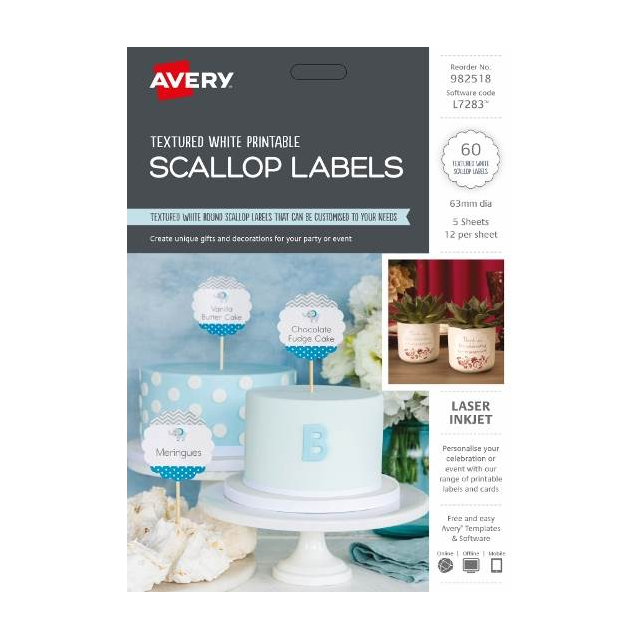 Avery scallop labels 60 textured white