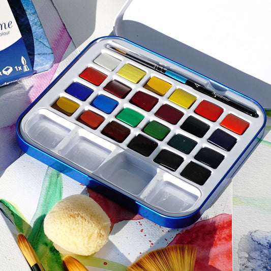 Daler-Rowney Aquafine Watercolour Paint Travel Tin of 24