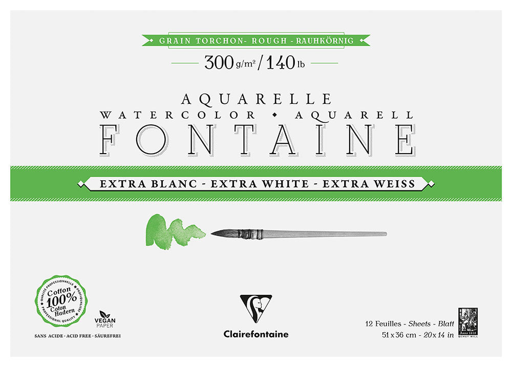 Fontaine 100% Cotton Extra White Watercolour Paper I Rough Grain Blocks