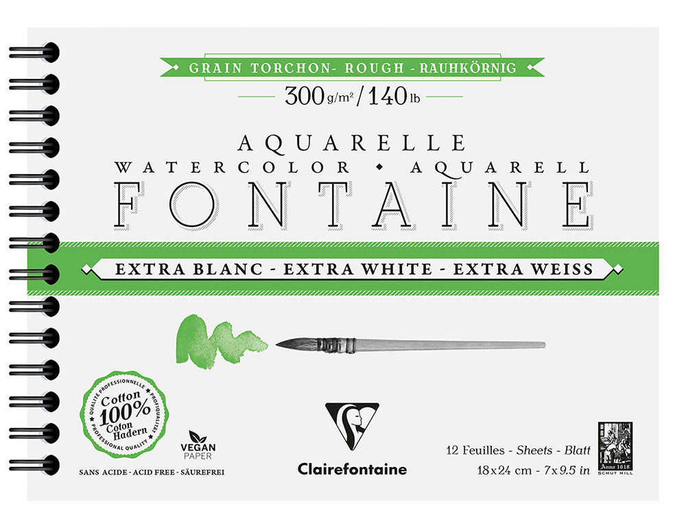 Fontaine 100% Cotton Extra White Watercolour Paper I Rough Grain Spiral Pads