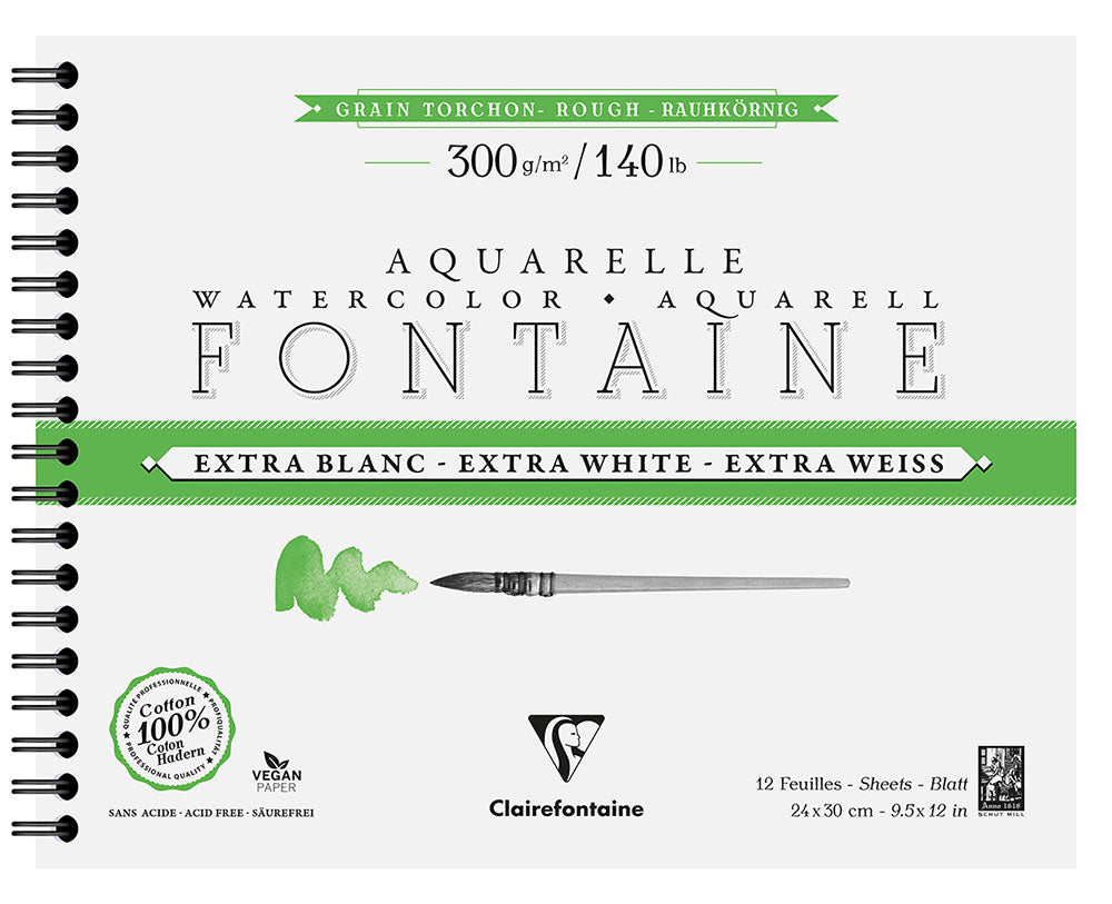 Fontaine 100% Cotton Extra White Watercolour Paper I Rough Grain Spiral Pads