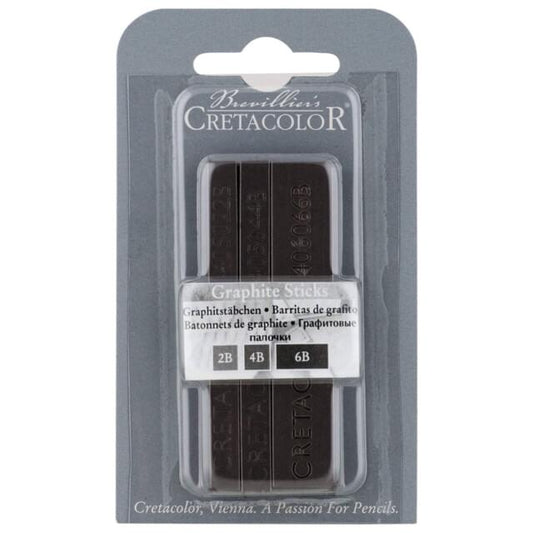 Cretacolor Graphite Blocks Blister Carded Set - Includes 2B, 4B, and 6B solid graphite blocks for portrait and landscape sketching.