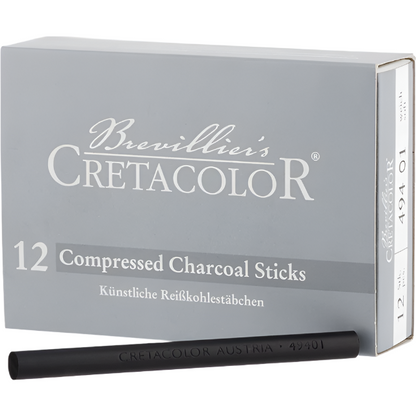 Cretacolor Compressed Charcoal - Soft, Medium, and Hard artist sticks for detailed drawing, 8mm diameter x 94mm long