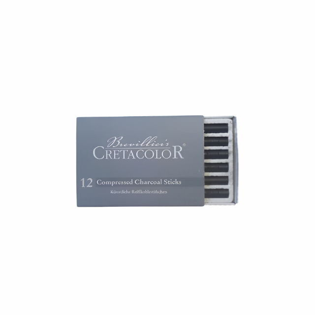 Cretacolor Compressed Charcoal - Soft, Medium, and Hard artist sticks for detailed drawing, 8mm diameter x 94mm long