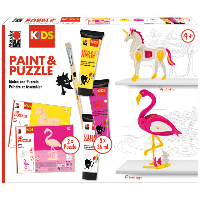 Marabu Little Artist Unicorn & Flamingo Paint & Puzzle Kit