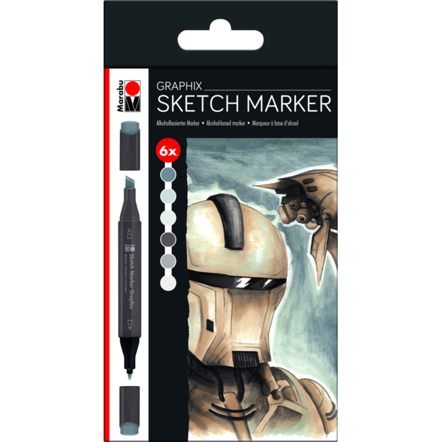 Marabu Graphix Sketch Marker Alpha Robot Set of 6