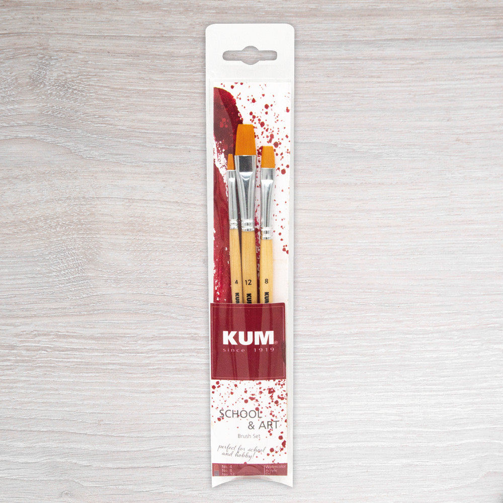 KUM School & Art Set of 3 Flat Brushes