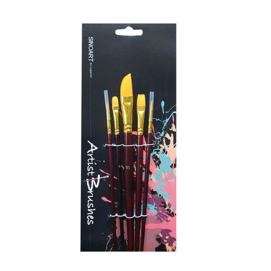 Sinoart Short Handle Golden Nylon Brush Set -Pack of 5