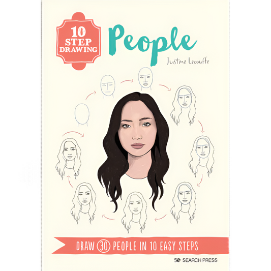 Cover of 10 Step Drawing: People by Justine Lecouffe, featuring a step-by-step guide to drawing lifelike people.
