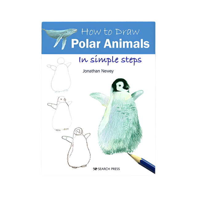 Cover of How to Draw: Polar Animals by Jonathan Newey, featuring step-by-step guide to drawing a baby penguin.