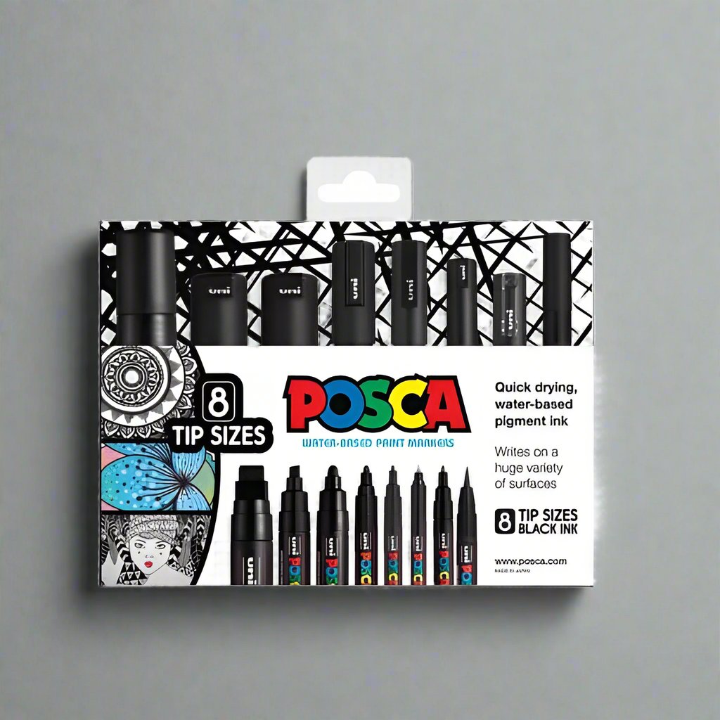 Posca Black Bullet & Chisel Tip Wallet Set ?Ãƒâ€¡ÃƒÂ´ 8 versatile paint markers for crafting, drawing, and professional use.